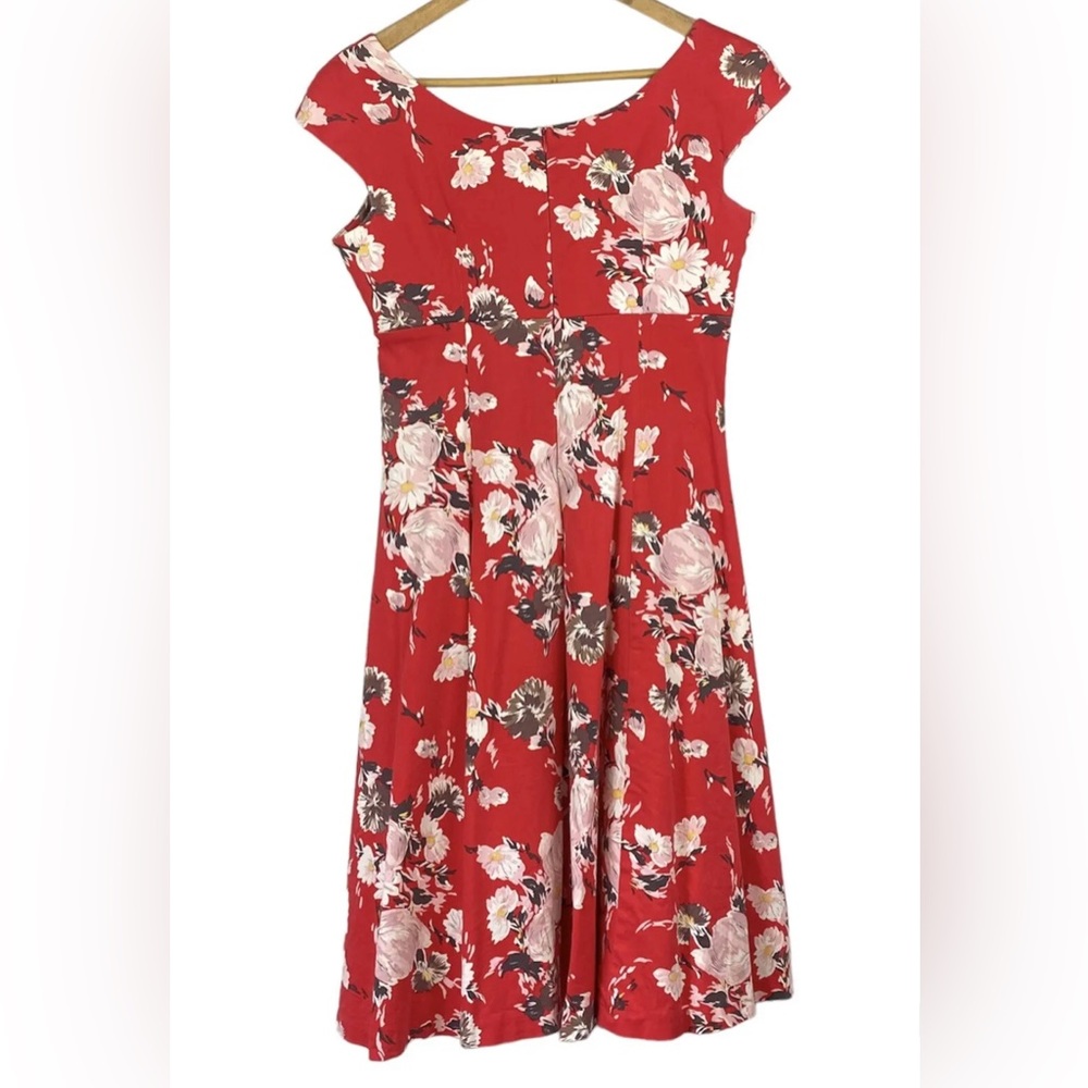 Retrospec’d Vintage Floral Dress Red Fit & Flare Pleated Rockabilly 50s SzM 12 - Picture 2 of 9